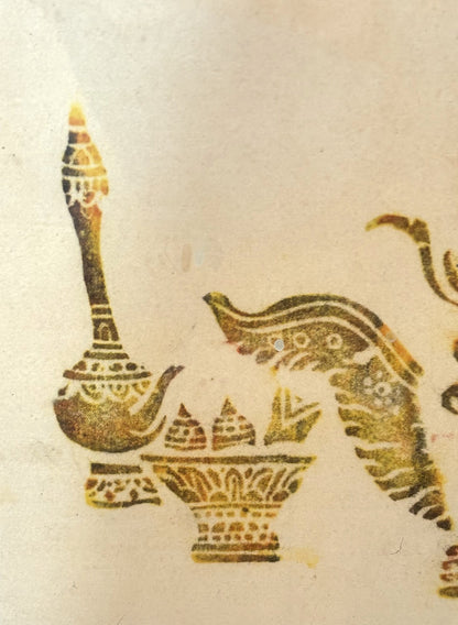 Vintage Thai Temple Rice Rubbing Framed Artwork - Thai Temple Colored Rice Rubbing Three Musicians Piece