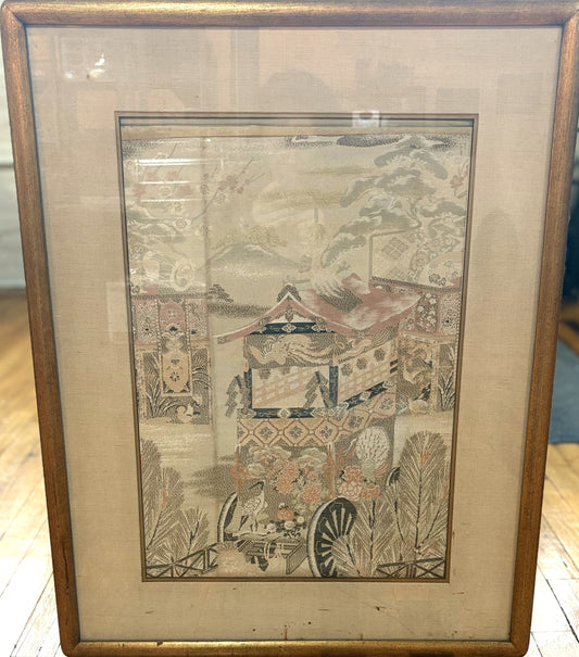 Vintage Japanese silk Fukuro Obi - Fukuro Obi Landscape Japanese Silk Art Panel