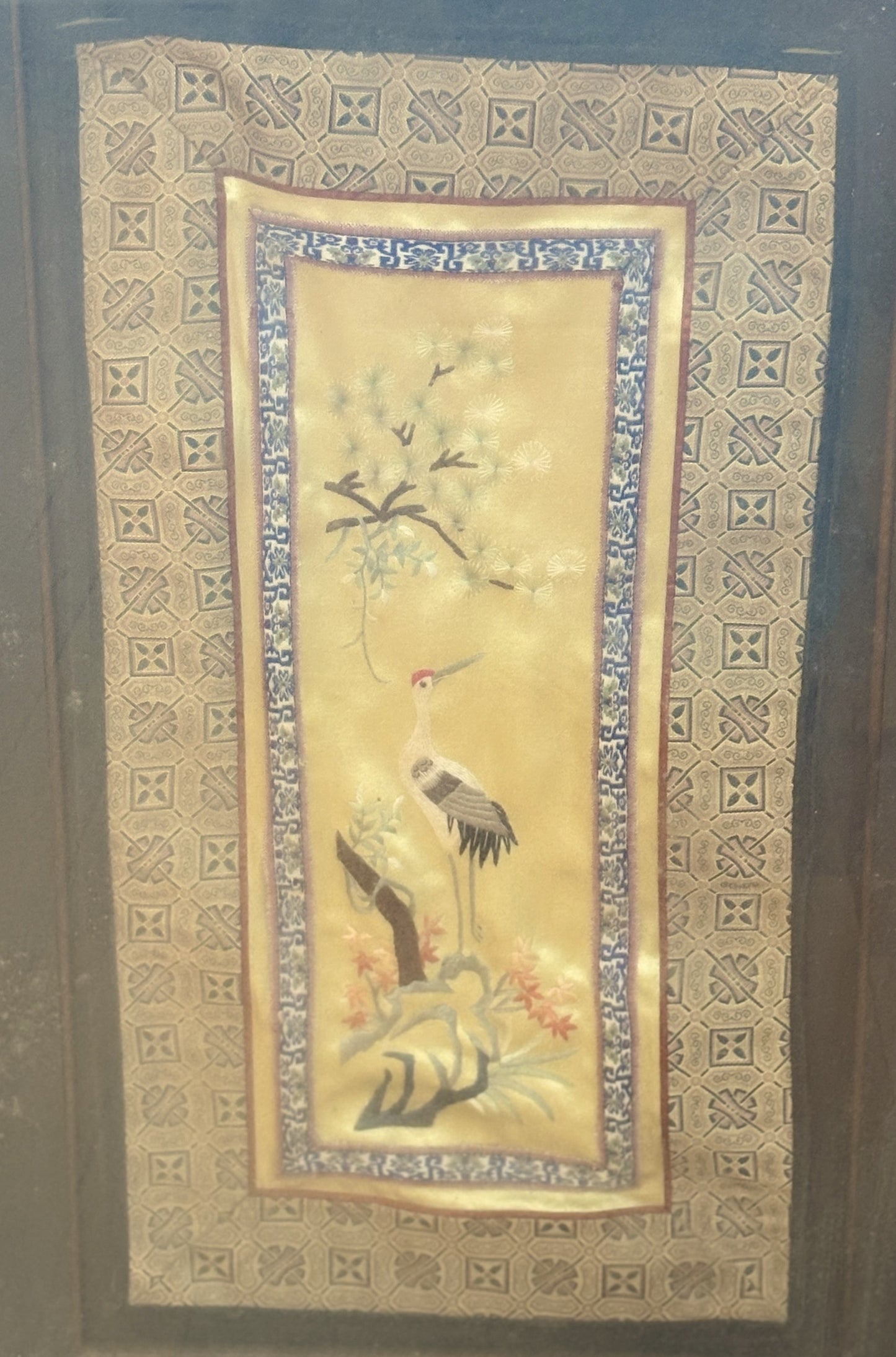 Framed Chinese Silk Embroidery Panel - Antique Silk Embroidery with Bird and Floral Scene