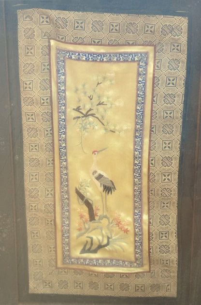 Framed Chinese Silk Embroidery Panel - Antique Silk Embroidery with Bird and Floral Scene