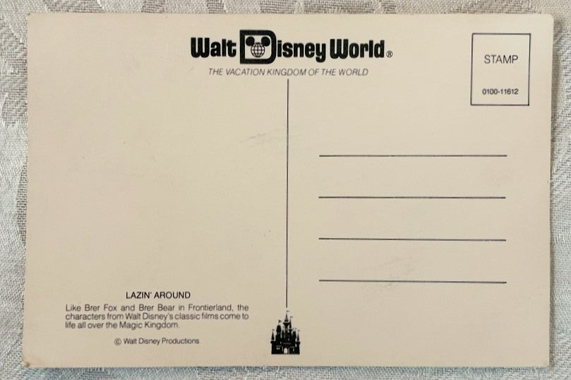 Br'er Bear and Br'er Fox at the Magic Kingdom Rivers of America Postcard - Vintage Disney Frontierland Postcard