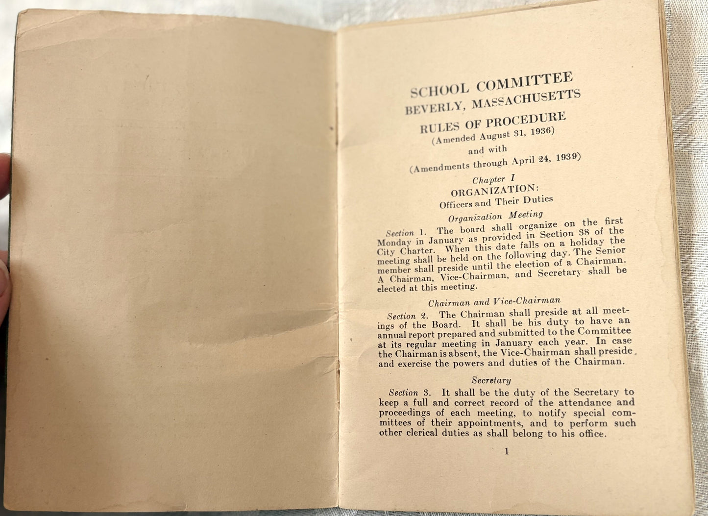 Rules of Procedure: Beverly School Committee, Beverly Massachusetts 1939 - Historical Document: Rules of Procedure for the Beverly, MA School Committee
