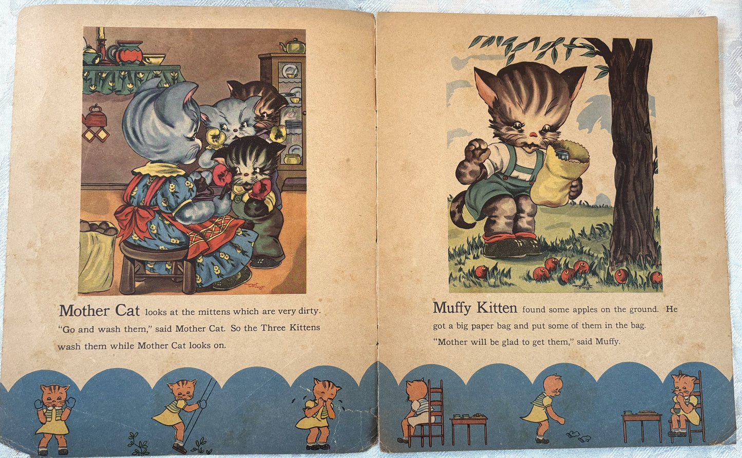 Vintage 1940s Stories of the Three Little Kittens Children's Picture Book Margot Voigt - Stories of the Three Little Kittens #1347 Samuel Lowe Co.