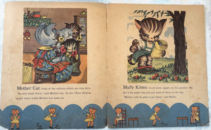 Vintage 1940s Stories of the Three Little Kittens Children's Picture Book Margot Voigt - Stories of the Three Little Kittens #1347 Samuel Lowe Co.