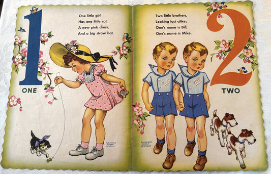 Vintage 1940s Counting Rhymes Children's Book Flocked Florence Sarah Winship - Collectible Whitman Publishing Co."Linen" Paper Counting Rhymes