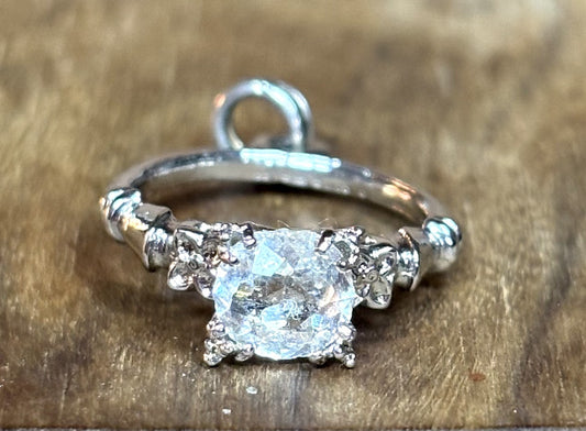 Antique Miniature Wedding Ring Charm - Vintage Miniature Engagement Ring Faux Diamond Bracelet Charm