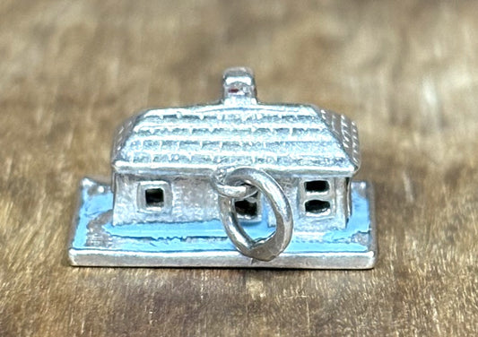925 Sterling Silver Cottage Home Charm - Sterling Silver House Pendant Blue Enamel Base