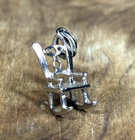 Vintage Sterling Silver Fancy Back Rocker Pendant - 3D Detailed Silver Rocking Chair Charm
