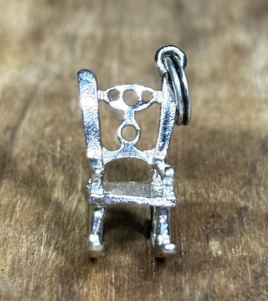 Vintage Sterling Silver Fancy Back Rocker Pendant - 3D Detailed Silver Rocking Chair Charm