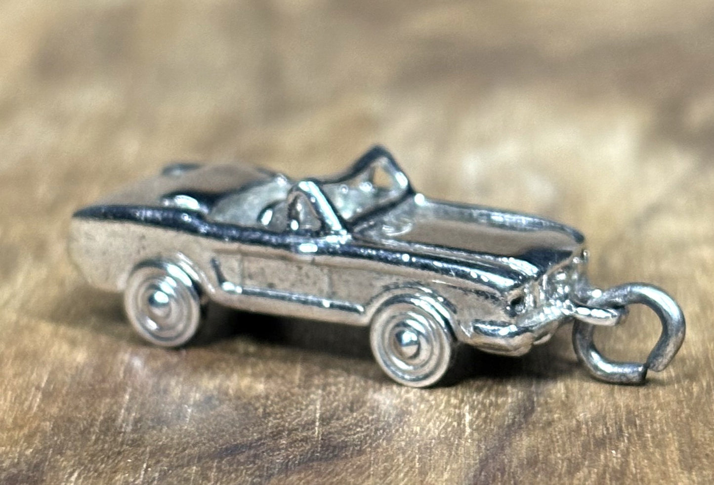 Vintage Wells Sterling Silver Mustang Convertible Car Charm - Collectible Wells 925 Silver Convertible with Moving Wheels