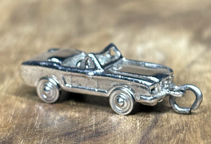 Vintage Wells Sterling Silver Mustang Convertible Car Charm - Collectible Wells 925 Silver Convertible with Moving Wheels