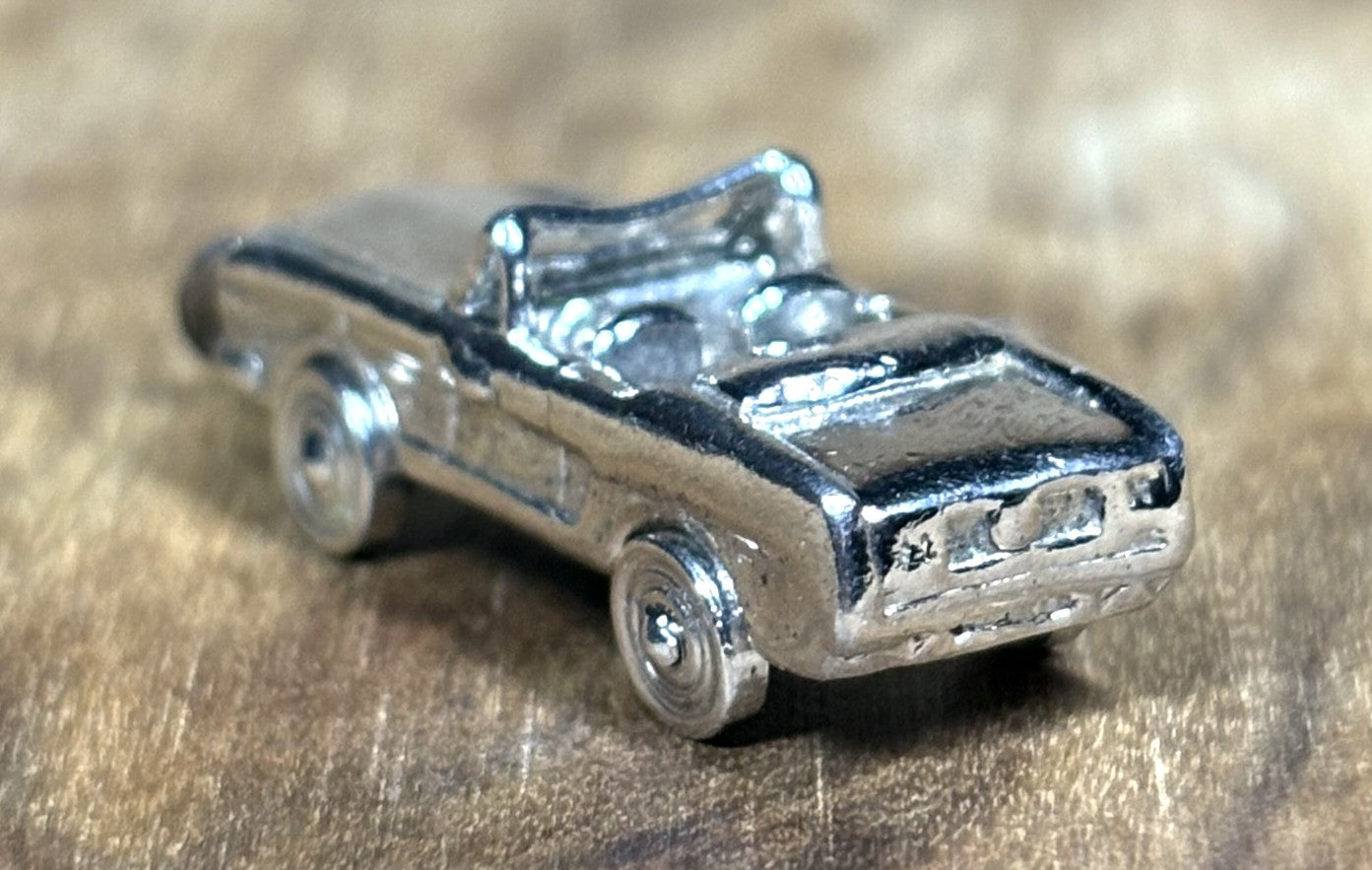 Vintage Wells Sterling Silver Mustang Convertible Car Charm - Collectible Wells 925 Silver Convertible with Moving Wheels