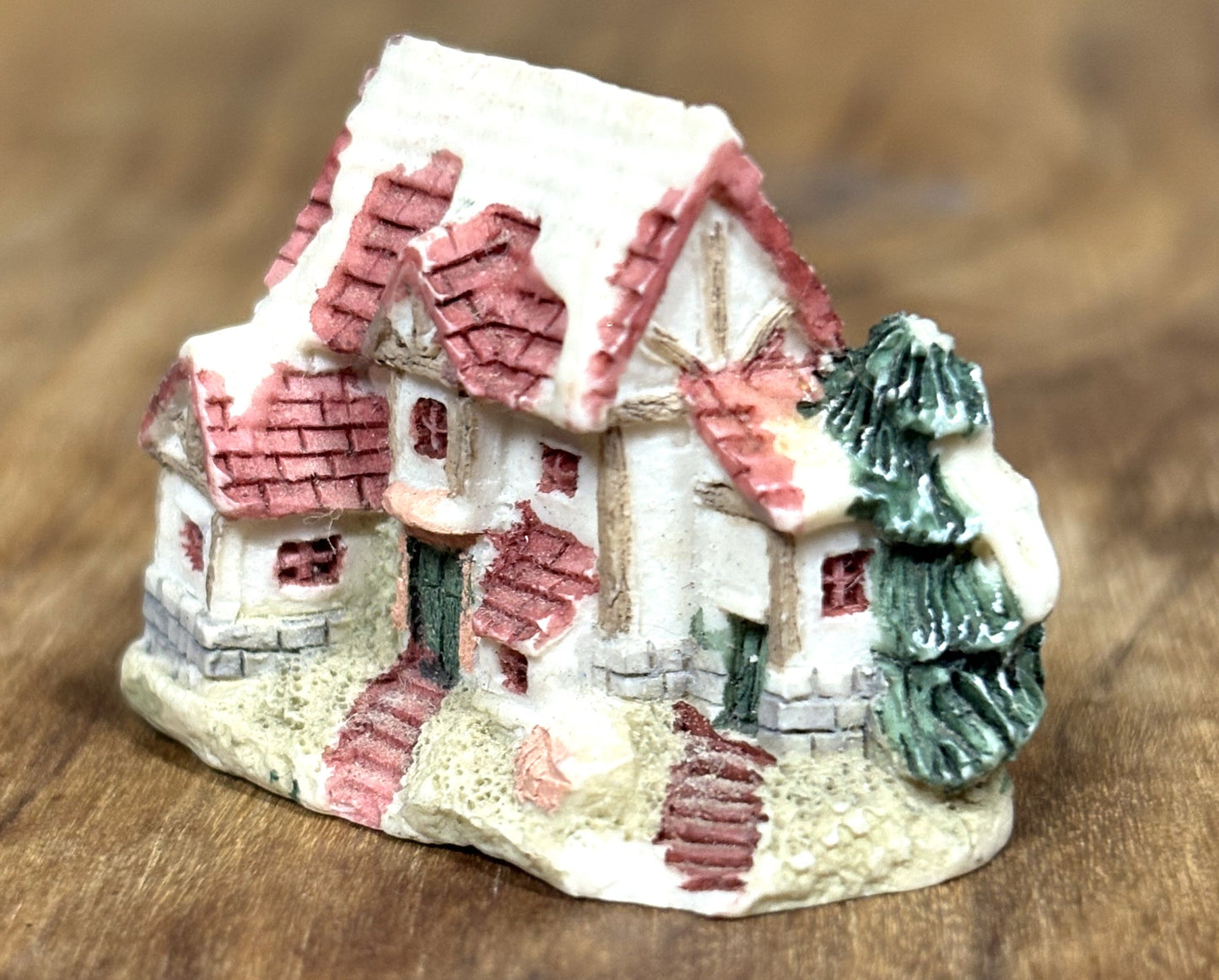 1987 Museum Collections Inc. Hand Painted Porcelain Village Cottage - Hand Painted Resin Miniature House Christmas Decor