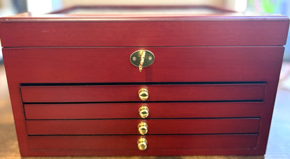 1999–2008 Complete Gold Plated State Quarter Set 100 Coins P & D Mints - 1999–2008 P&D Gold Plated Statehood Quarter Collection in Mahogany Drawer Chest