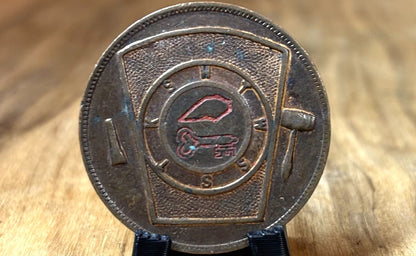 Vintage Masonic One Penny Royal Arch Masons Portsmouth, New Hampshire - Masonic Keystone Penny with Hand-Engraved "Key" Mark Washington Chapter No. 3