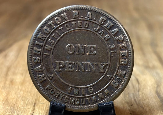 Vintage Masonic One Penny Royal Arch Masons Portsmouth, New Hampshire - Masonic Keystone Penny with Hand-Engraved "Key" Mark Washington Chapter No. 3