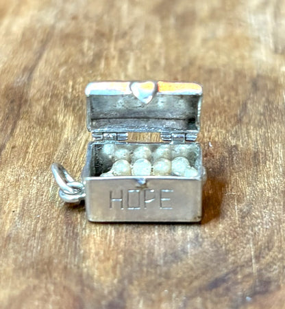Vintage Sterling Silver "Hope Chest" Opening Charm with Seed Pearls - Articulated 925 Silver Hope Chest Charm Pendant Hinged Lid & Pearls