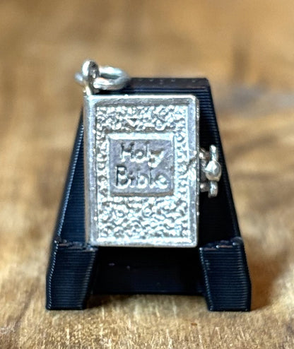 Vintage 925 Sterling Silver Miniature Bible Charm Hinged Prayer Book - Sterling Silver Holy Bible Opening Charm Religious Locket Pendant