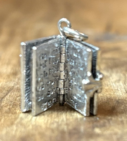Vintage 925 Sterling Silver Miniature Bible Charm Hinged Prayer Book - Sterling Silver Holy Bible Opening Charm Religious Locket Pendant