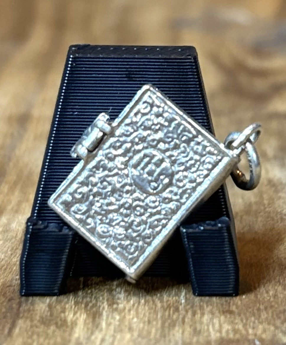 Vintage 925 Sterling Silver Miniature Bible Charm Hinged Prayer Book - Sterling Silver Holy Bible Opening Charm Religious Locket Pendant