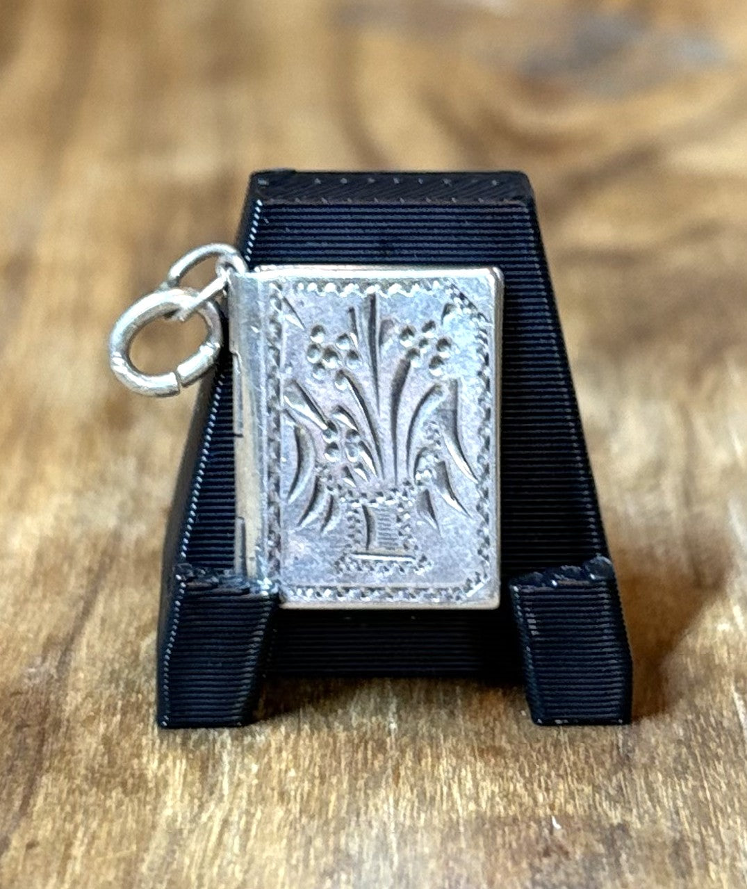 Antique Sterling Silver Miniature "Opening Book" Locket Charm - Vintage Mechanical Book Charm for Bracelet Engraved Silver Locket