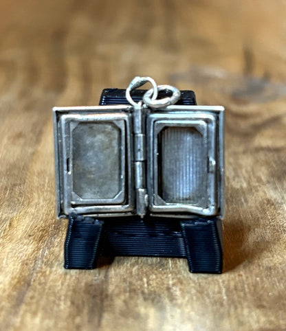 Antique Sterling Silver Miniature "Opening Book" Locket Charm - Vintage Mechanical Book Charm for Bracelet Engraved Silver Locket