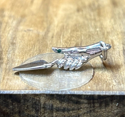 Green Thumb Charm, Hand with Garden Trowel Shovel, Vintage Enamel Jewelry - Vintage Silver Green Thumb & Trowel Charm Gardening Theme Jewelry