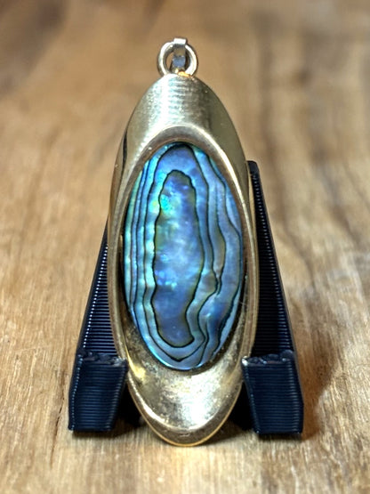 Vintage Abalone Shell Oval Pendant in Gold-Tone Setting - Mother of Pearl Abalone Shell Inlay Pendant, Vintage Charm