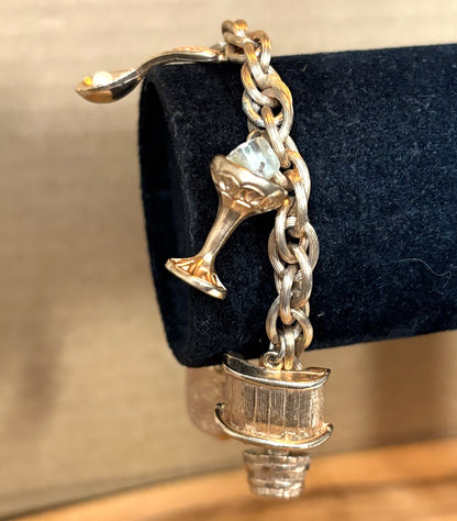 Vintage 1950s "Happy Hour" Copper Charm Bracelet Barware Theme - Pristine Vintage Copper Bartender Charm Bracelet Shaker & Ice Bucket 6 Charms