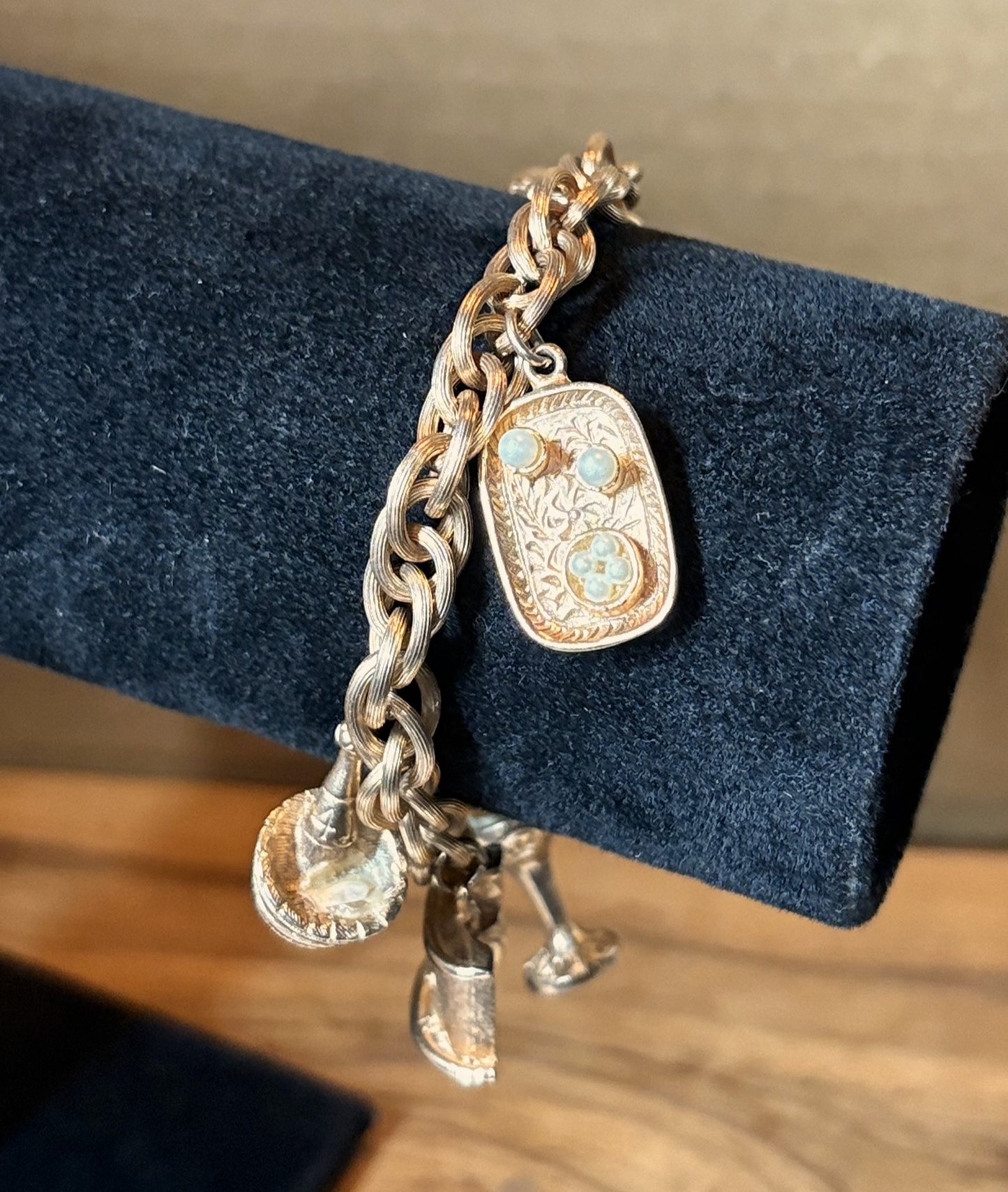 Vintage 1950s "Happy Hour" Copper Charm Bracelet Barware Theme - Pristine Vintage Copper Bartender Charm Bracelet Shaker & Ice Bucket 6 Charms