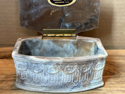 Vintage Incolay Stone Jewelry Box with Village Celebration Scene - Handcrafted Incolay Stone Trinket Box Dancing Villagers Relief