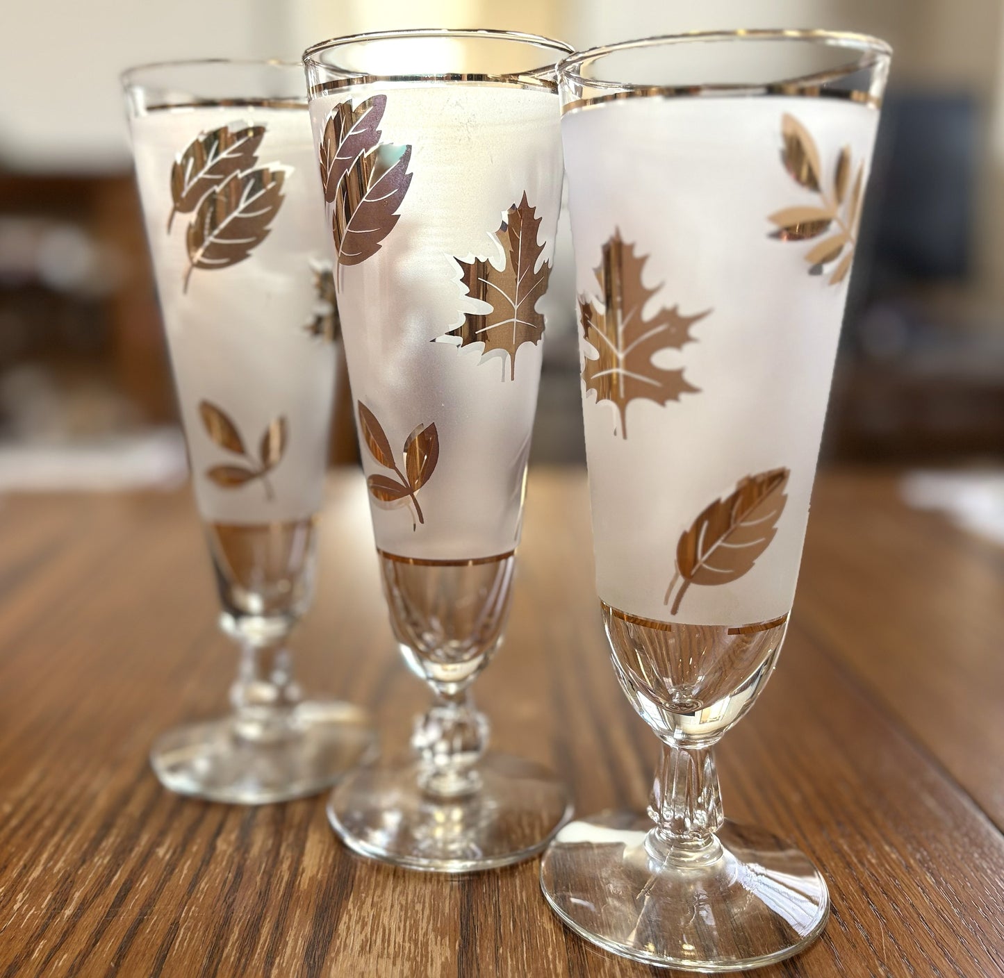 Rare Large 60+ Piece Collection Vintage Libbey 22K Gold Leaf Frosted Glassware - Libbey Golden Foliage 60+ Pc Master Set: Highballs, Rocks, Goblets & Cordials