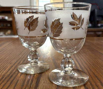 Rare Large 60+ Piece Collection Vintage Libbey 22K Gold Leaf Frosted Glassware - Libbey Golden Foliage 60+ Pc Master Set: Highballs, Rocks, Goblets & Cordials