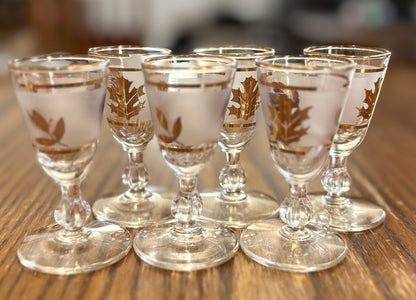 Rare Large 60+ Piece Collection Vintage Libbey 22K Gold Leaf Frosted Glassware - Libbey Golden Foliage 60+ Pc Master Set: Highballs, Rocks, Goblets & Cordials