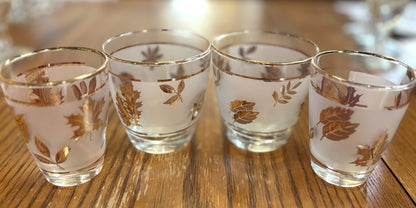 Rare Large 60+ Piece Collection Vintage Libbey 22K Gold Leaf Frosted Glassware - Libbey Golden Foliage 60+ Pc Master Set: Highballs, Rocks, Goblets & Cordials