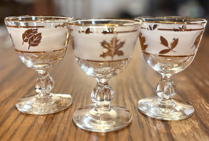 Rare Large 60+ Piece Collection Vintage Libbey 22K Gold Leaf Frosted Glassware - Libbey Golden Foliage 60+ Pc Master Set: Highballs, Rocks, Goblets & Cordials