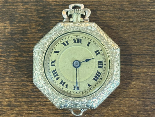 Antique Art Deco Emerson W.C. Co. 7 Jewel 1 Adjustment Pendant Watch Non-Working - Vintage Emerson Watch Case Co. Octagon Pendant Watch Swiss 7J Not Functional