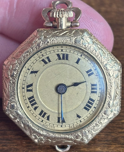 Antique Art Deco Emerson W.C. Co. 7 Jewel 1 Adjustment Pendant Watch Non-Working - Vintage Emerson Watch Case Co. Octagon Pendant Watch Swiss 7J Not Functional