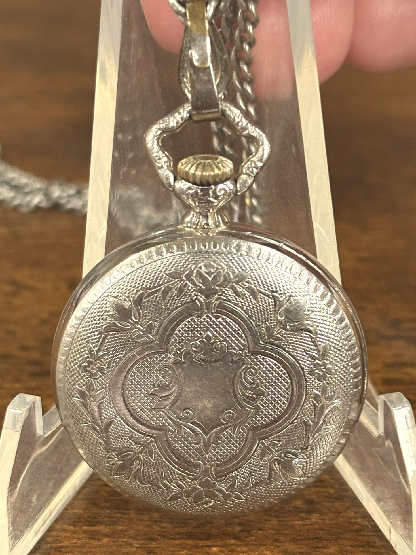 Vintage Arnex 17 Jewel Pendant Watch Silver Tone Floral Case Jams/For Repair - Arnex Mechanical Watch Pendant 17 Jewels Needs Service/Repair