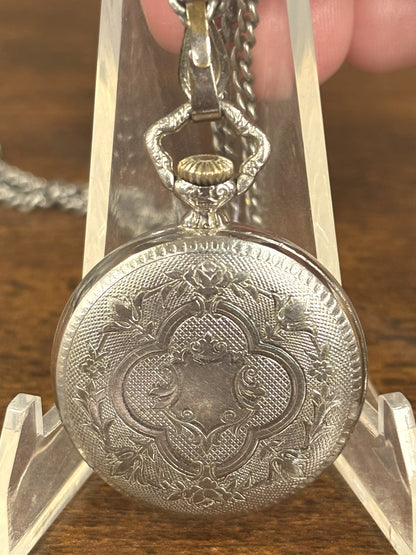 Vintage Arnex 17 Jewel Pendant Watch Silver Tone Floral Case Jams/For Repair - Arnex Mechanical Watch Pendant 17 Jewels Needs Service/Repair