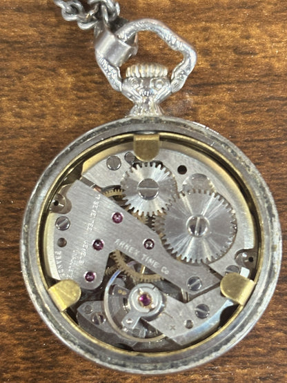 Vintage Arnex 17 Jewel Pendant Watch Silver Tone Floral Case Jams/For Repair - Arnex Mechanical Watch Pendant 17 Jewels Needs Service/Repair