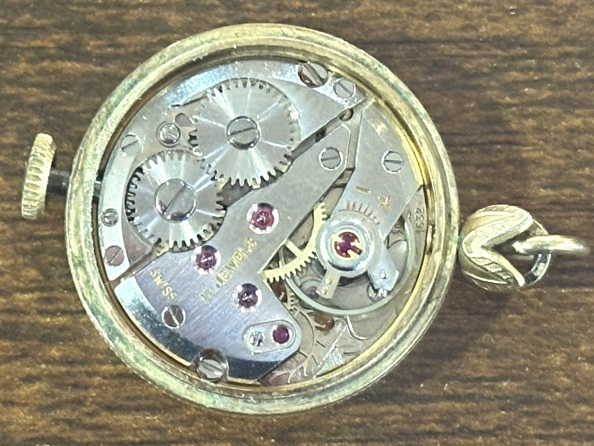 Vintage Lanco "Fab. Suisse" 17 Jewel Mechanical Women’s Watch 1950s Swiss Made Working - Antique Lanco Gold-Tone Pendant Watch 17 Jewels Antichoc Elegant Star Etched Bezel Runs Well