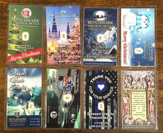 Benchmark Strategic Metals 1/4 Grain .999 Fine Gold Bullion Card Pick Design - Pure .999 Fine Gold 1/4 Grain Bullion Card Holiday, Religious & First Responder