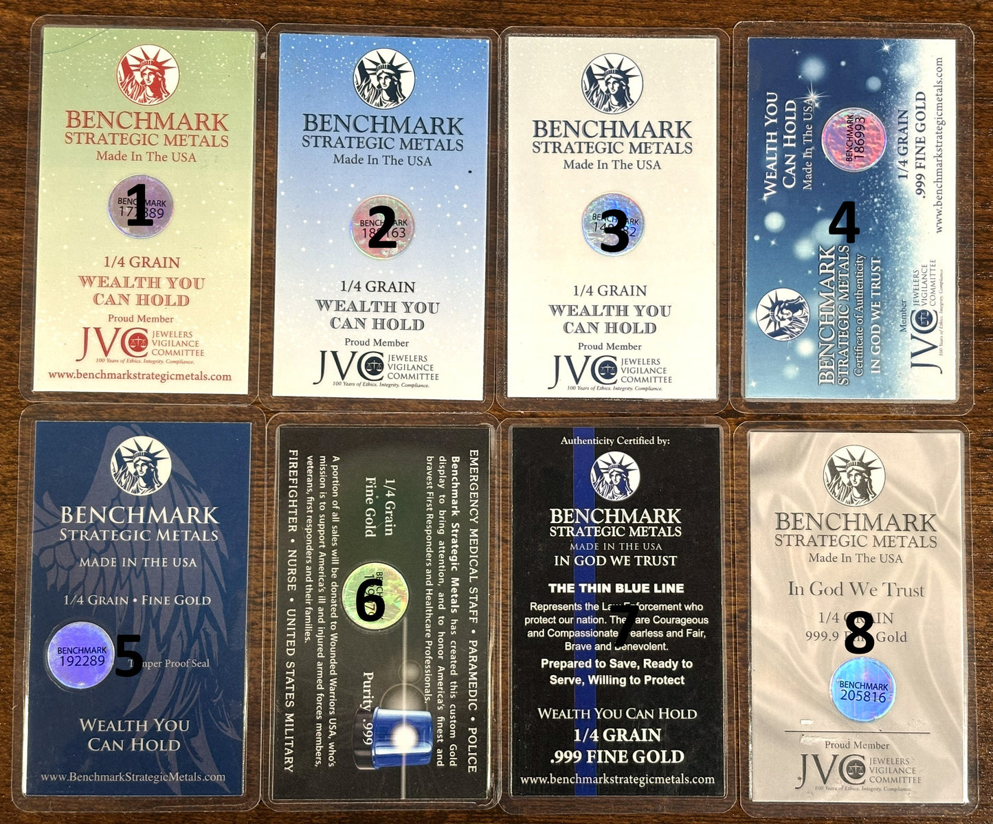 Benchmark Strategic Metals 1/4 Grain .999 Fine Gold Bullion Card Pick Design - Pure .999 Fine Gold 1/4 Grain Bullion Card Holiday, Religious & First Responder