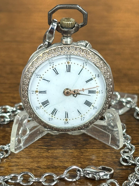 Antique Swiss .800 Silver Pocket Watch 10 Jewel For Repair/Parts - Vintage Swiss Ladies Pocket Watch, .800 Silver Case Non-Working