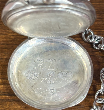 Antique Swiss .800 Silver Pocket Watch 10 Jewel For Repair/Parts - Vintage Swiss Ladies Pocket Watch, .800 Silver Case Non-Working