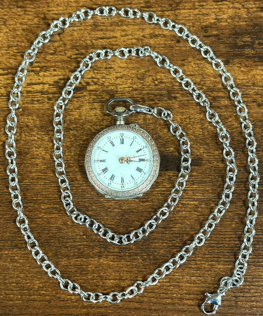 Antique Swiss .800 Silver Pocket Watch 10 Jewel For Repair/Parts - Vintage Swiss Ladies Pocket Watch, .800 Silver Case Non-Working