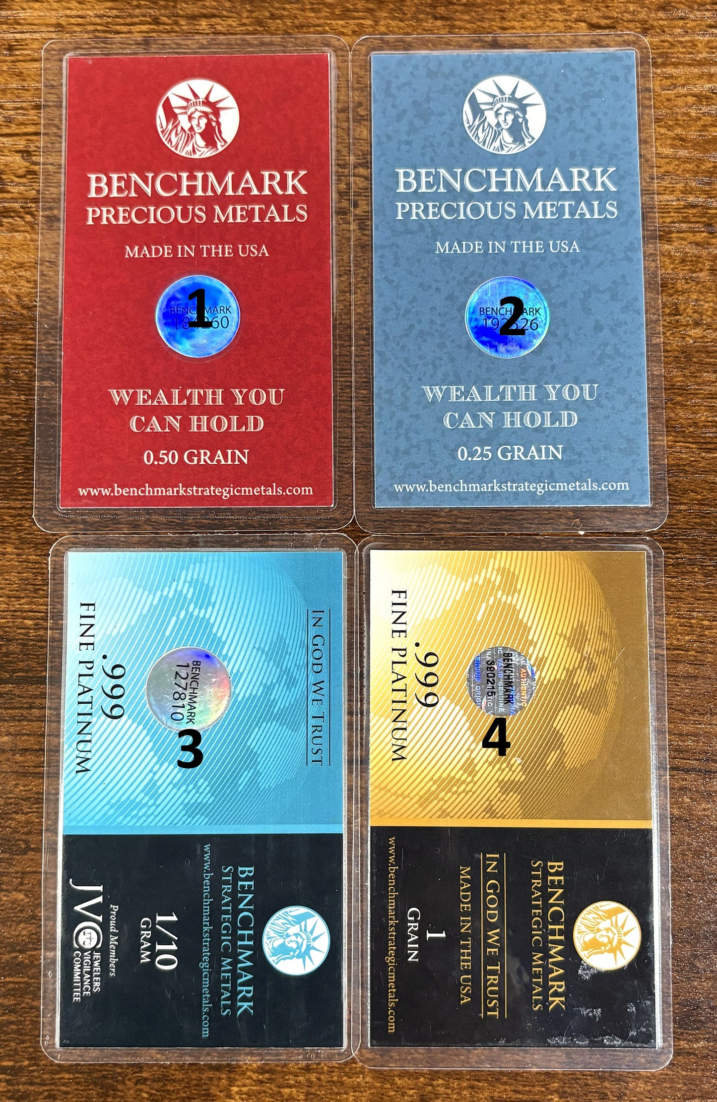 Benchmark Strategic Metals .999 Fine Platinum Bar Choose Size: 1/10 gram, 0.25, 0.50, or 1 Grain - Benchmark Strategic Metals Platinum Bar in COA Card .999 Fine Multiple Sizes