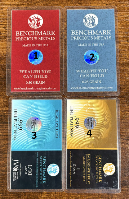 Benchmark Strategic Metals .999 Fine Platinum Bar Choose Size: 1/10 gram, 0.25, 0.50, or 1 Grain - Benchmark Strategic Metals Platinum Bar in COA Card .999 Fine Multiple Sizes