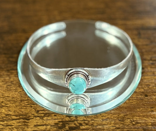 Vintage Navajo Sterling Cuff Natural Royston-Style Green Turquoise with Minimal Black Matrix - Handcrafted .925 Sterling Tapered Bangle Mint Green Nevada-Style Turquoise